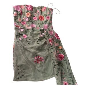 Lulus green and pink mini dress floral appliqué - size XS